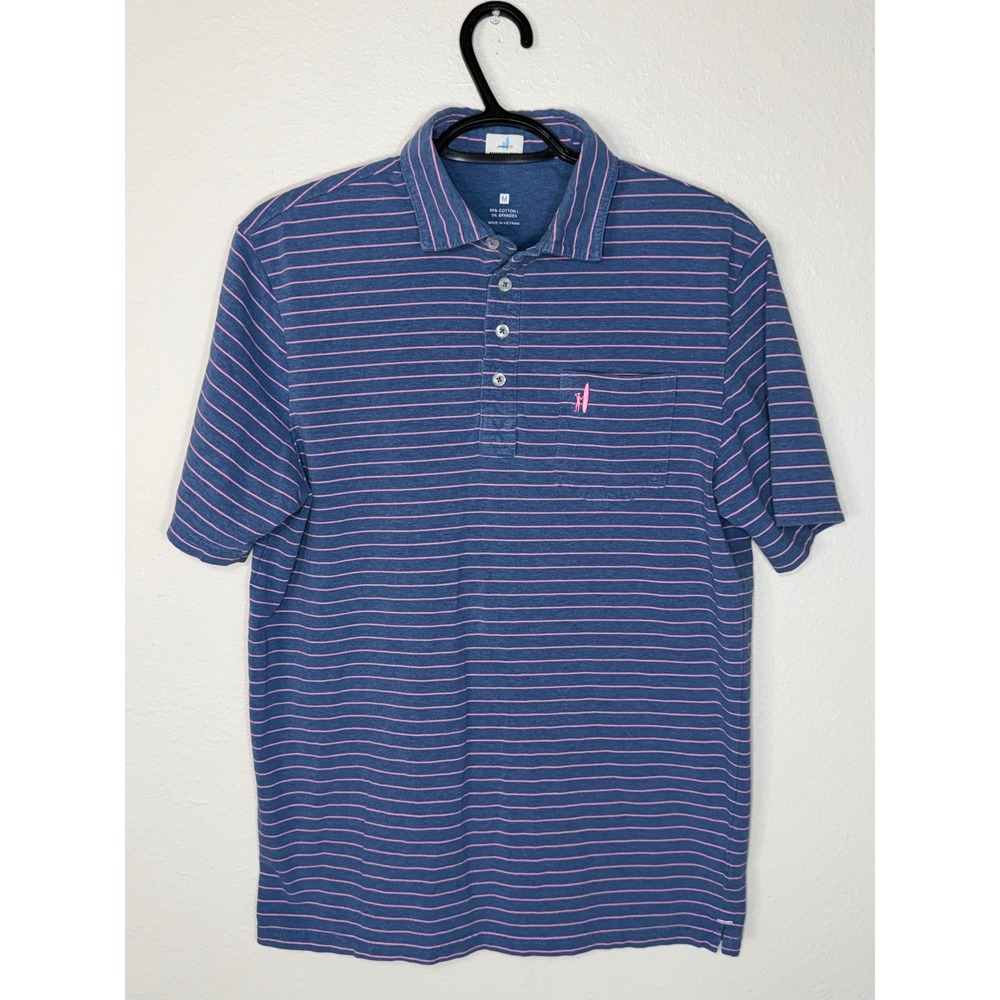 Johnnie-O Hangin Out Mens Blue Pink Striped Short Sleeve Polo Shirt Size M